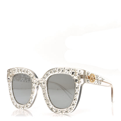 Gucci Acetate Crystal Oversize Mirrored Star Sunglasses GG0116S Ivory 1 of 6