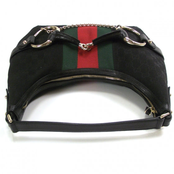 Gucci Monogram Large Horsebit Web Hobo Black 5 of 10