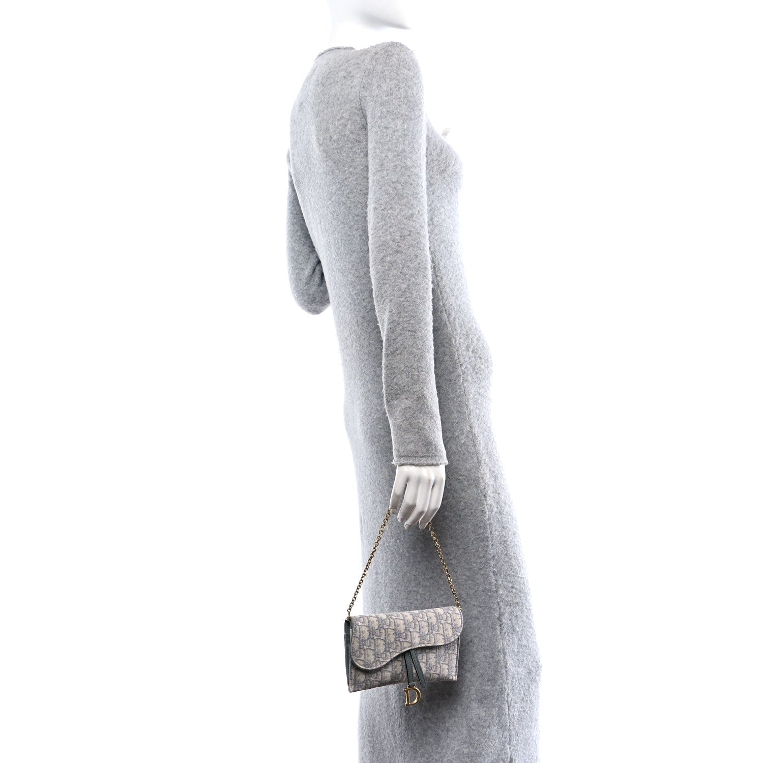 Christian Dior Oblique Saddle Chain Long Wallet Grey 2 of 11