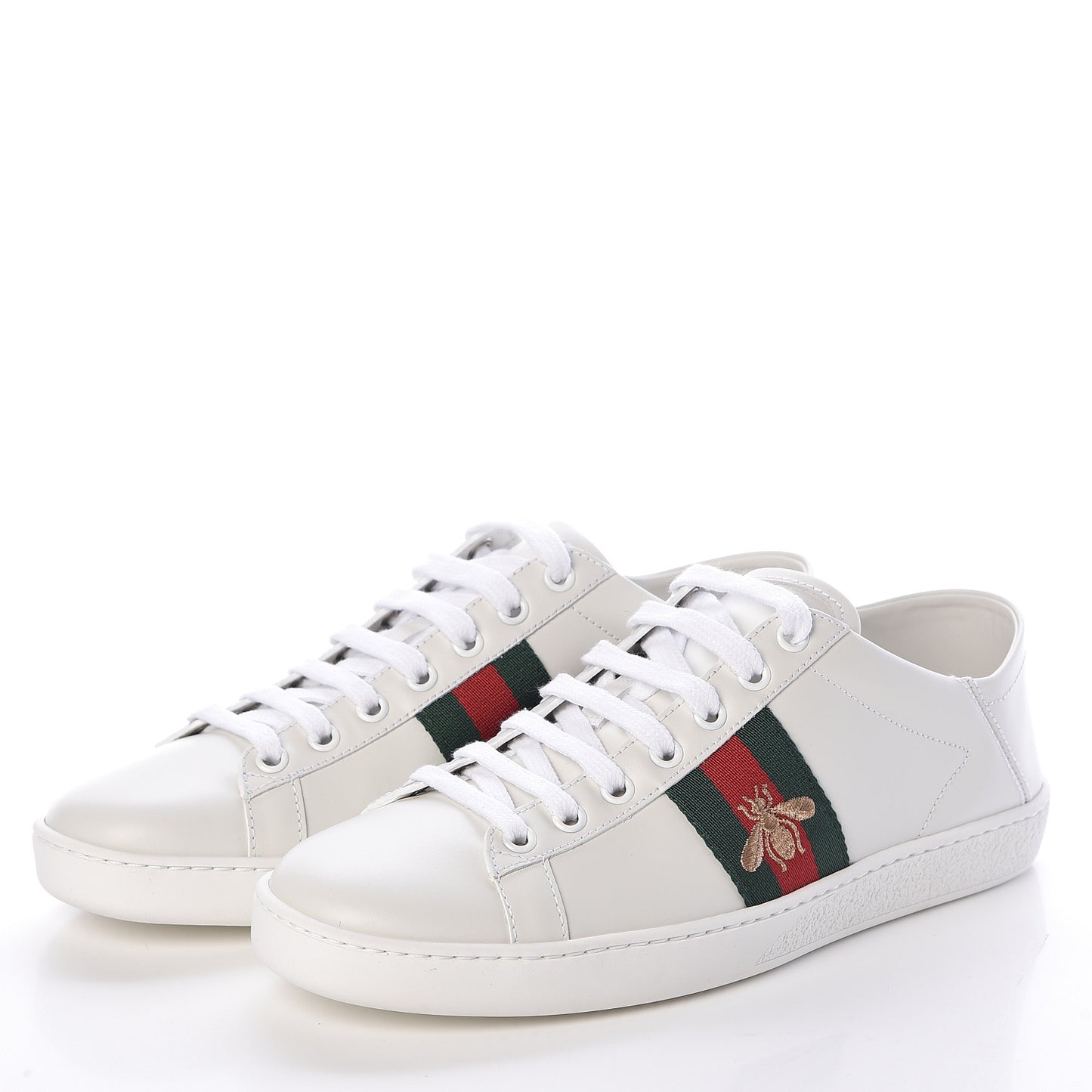 Calfskin Web Bee Embroidered Womens Ace Sneakers 38 White Green