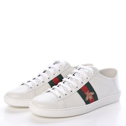 Gucci Calfskin Web Bee Embroidered Womens Ace Sneakers 38 White Green 3 of 9