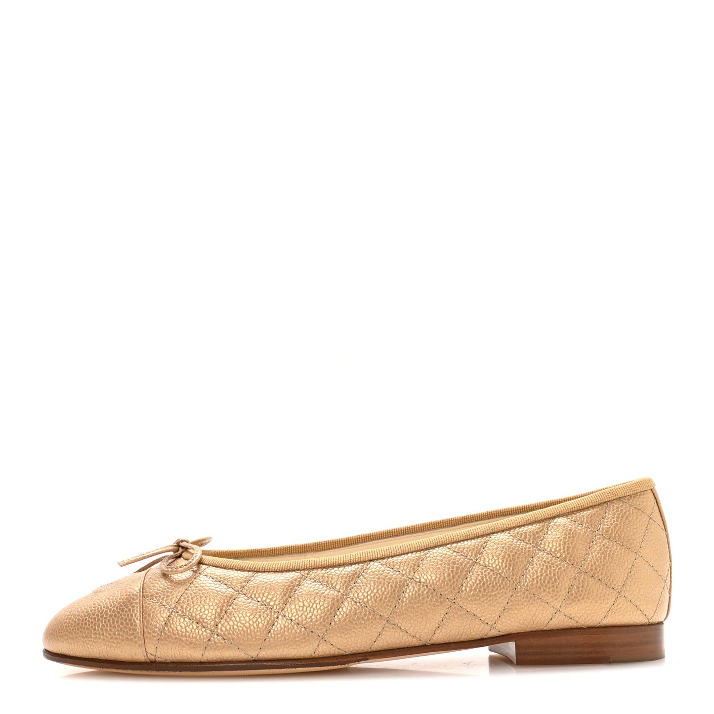 Caviar Quilted CC Cap Toe Ballerina Flats 41 Beige