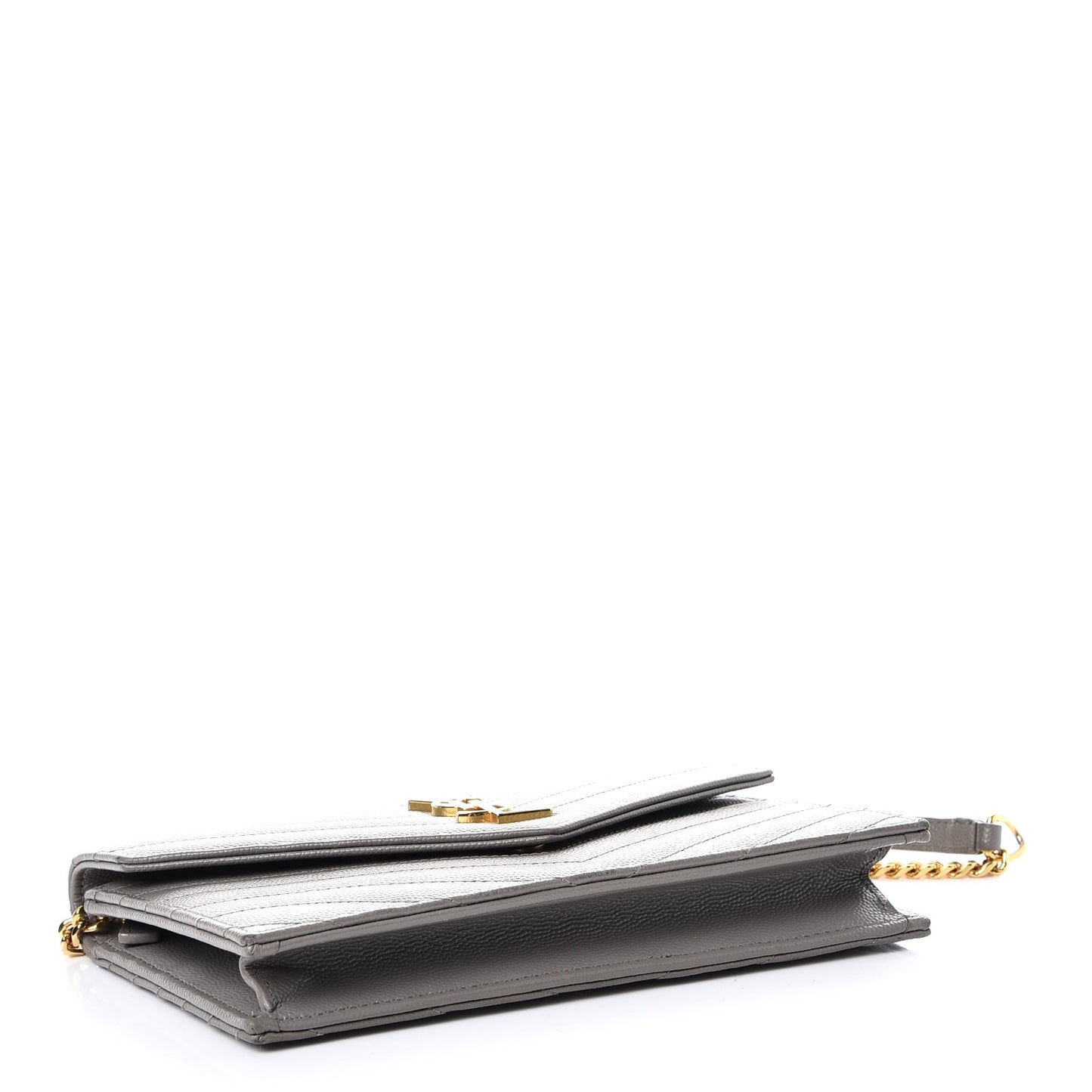 Grain De Poudre Matelasse Chevron Monogram Envelope Chain Wallet Fog