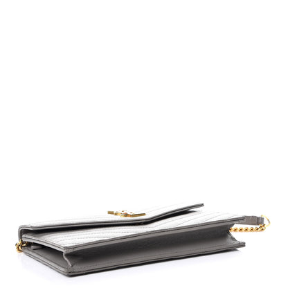 Saint Laurent Grain De Poudre Matelasse Chevron Monogram Envelope Chain Wallet Fog 4 of 9