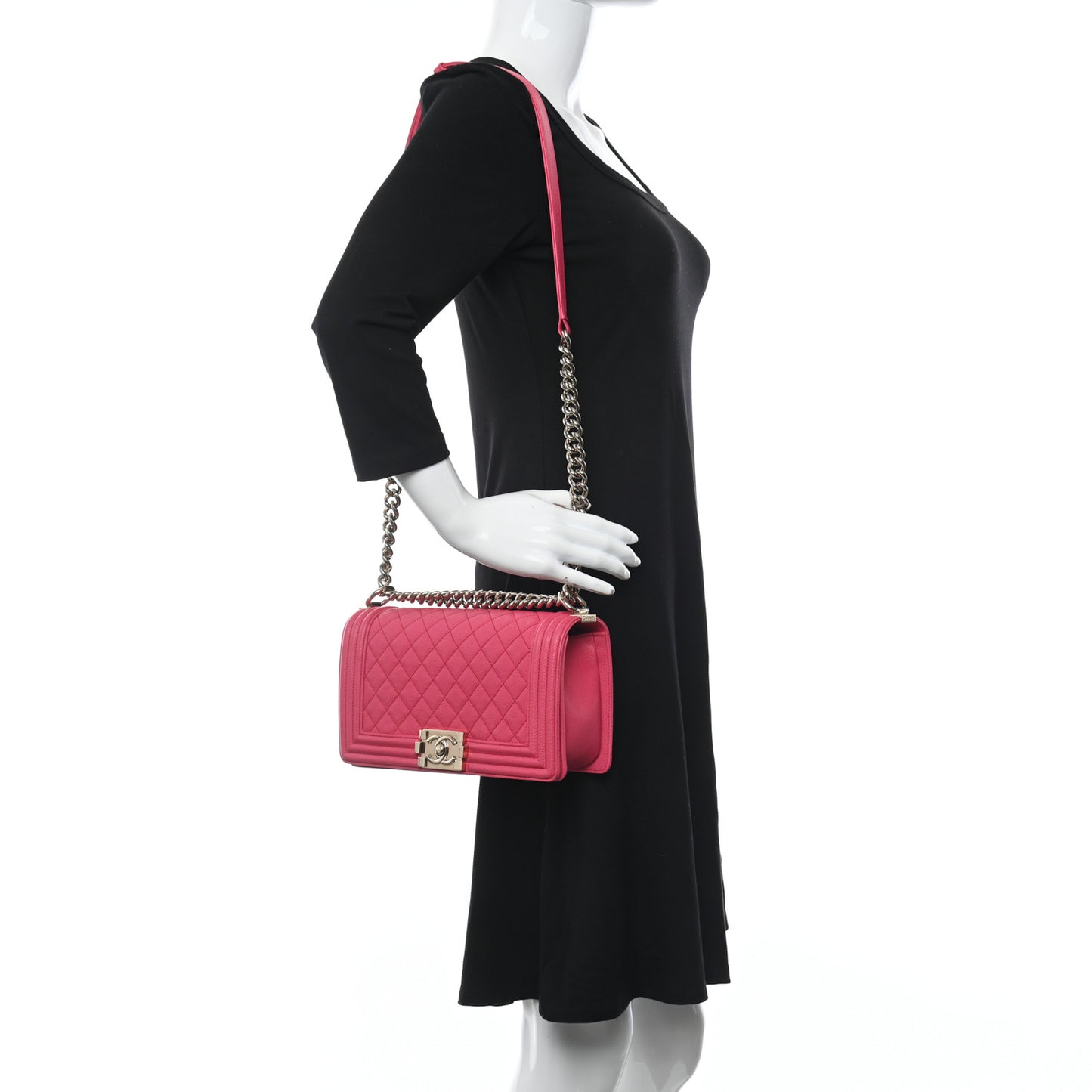 Caviar Quilted Medium Boy Flap Dark Pink
