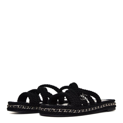 Chanel Cord Lambskin Chain Slide Sandals 39 Black 2 of 6