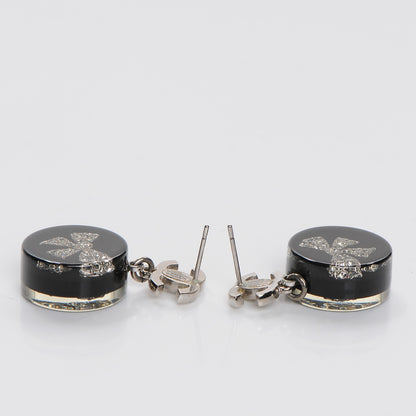 Chanel Resin Crystal CC Bow Drop Earrings Black Silver 3 of 6