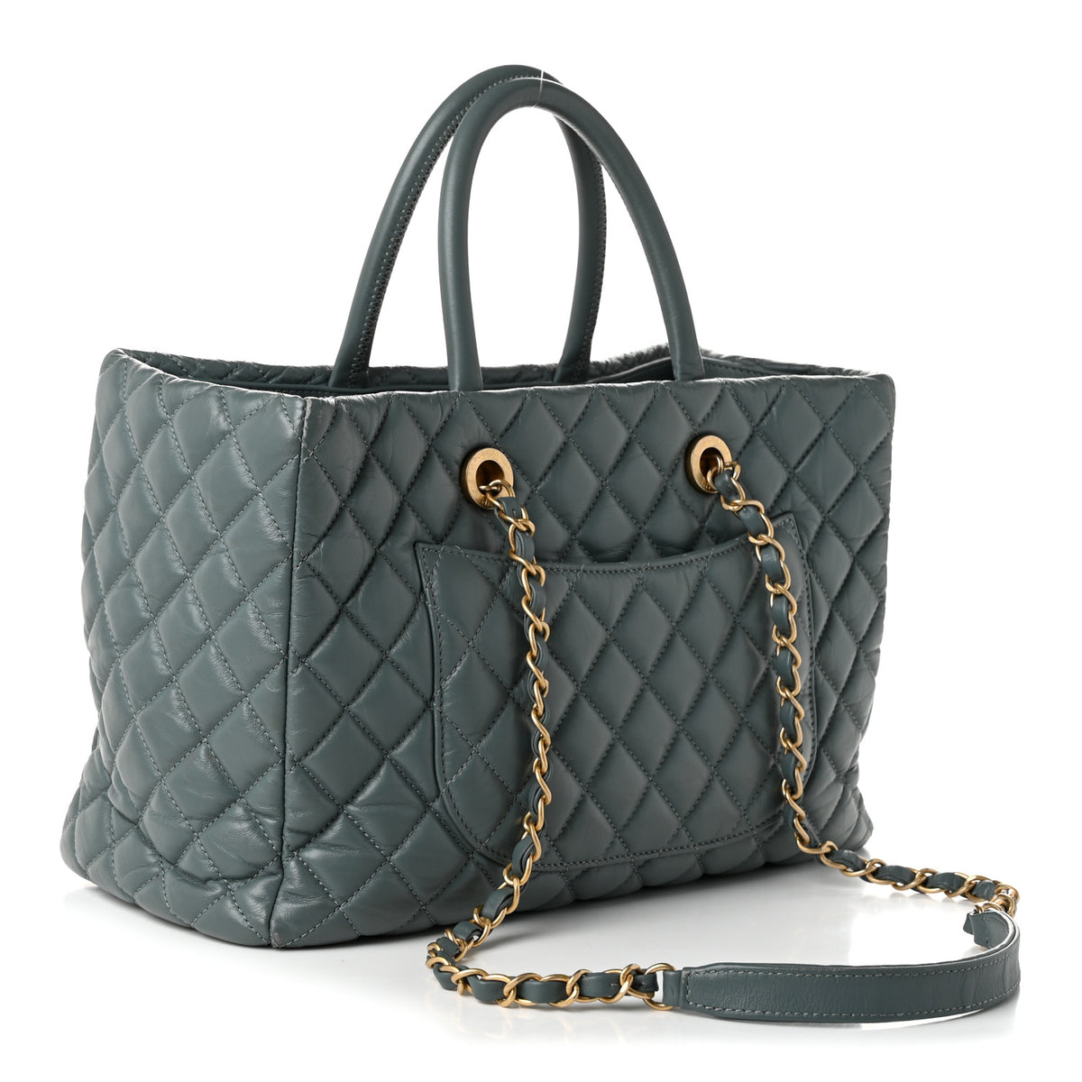 Aged Calfskin Quilted Large Coco Handle ShoppingTote Blue