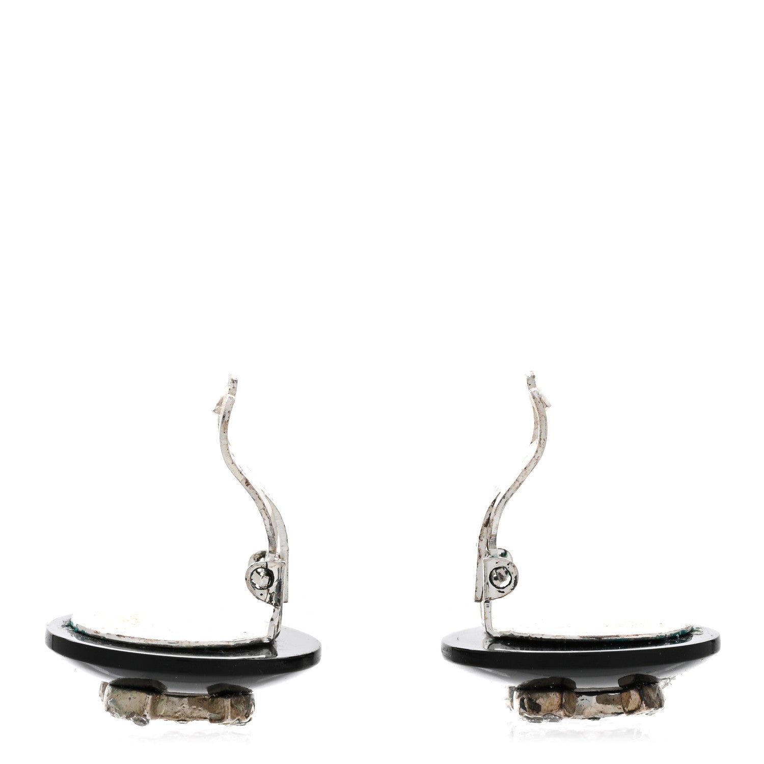 Chanel Resin Crystal CC Round Clip On Earrings Black 3 of 4