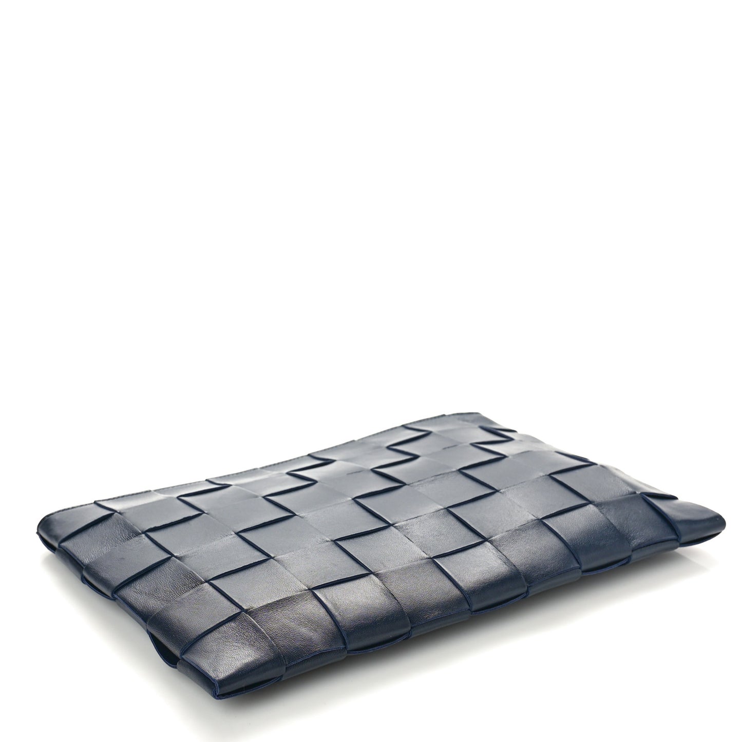 Nappa Maxi Intrecciato Large Cassette Flat Zip Pouch Navy Blue