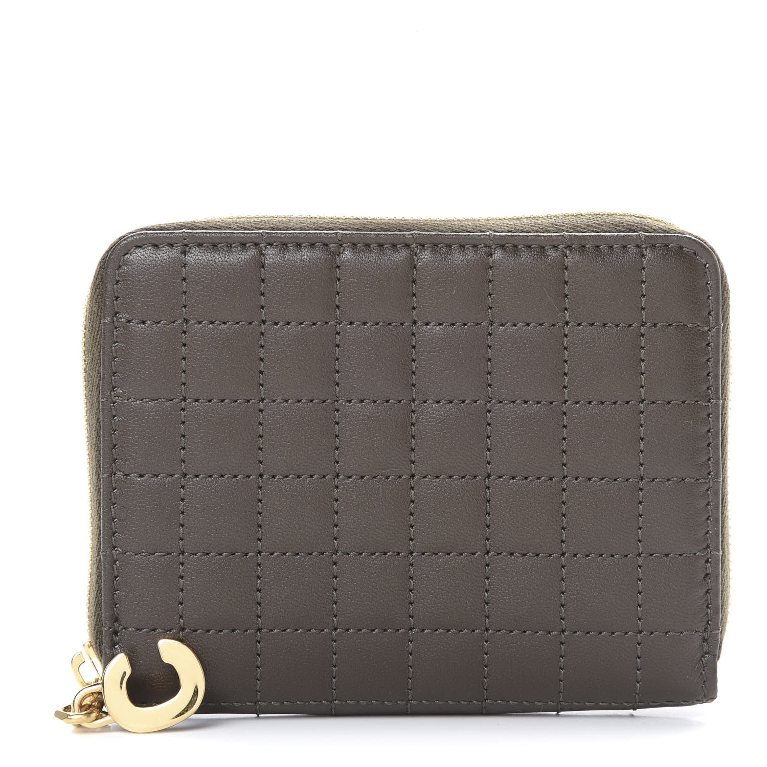 Celine Lambskin Quilted C Charm Zip Around Wallet Khaki 1 of 7