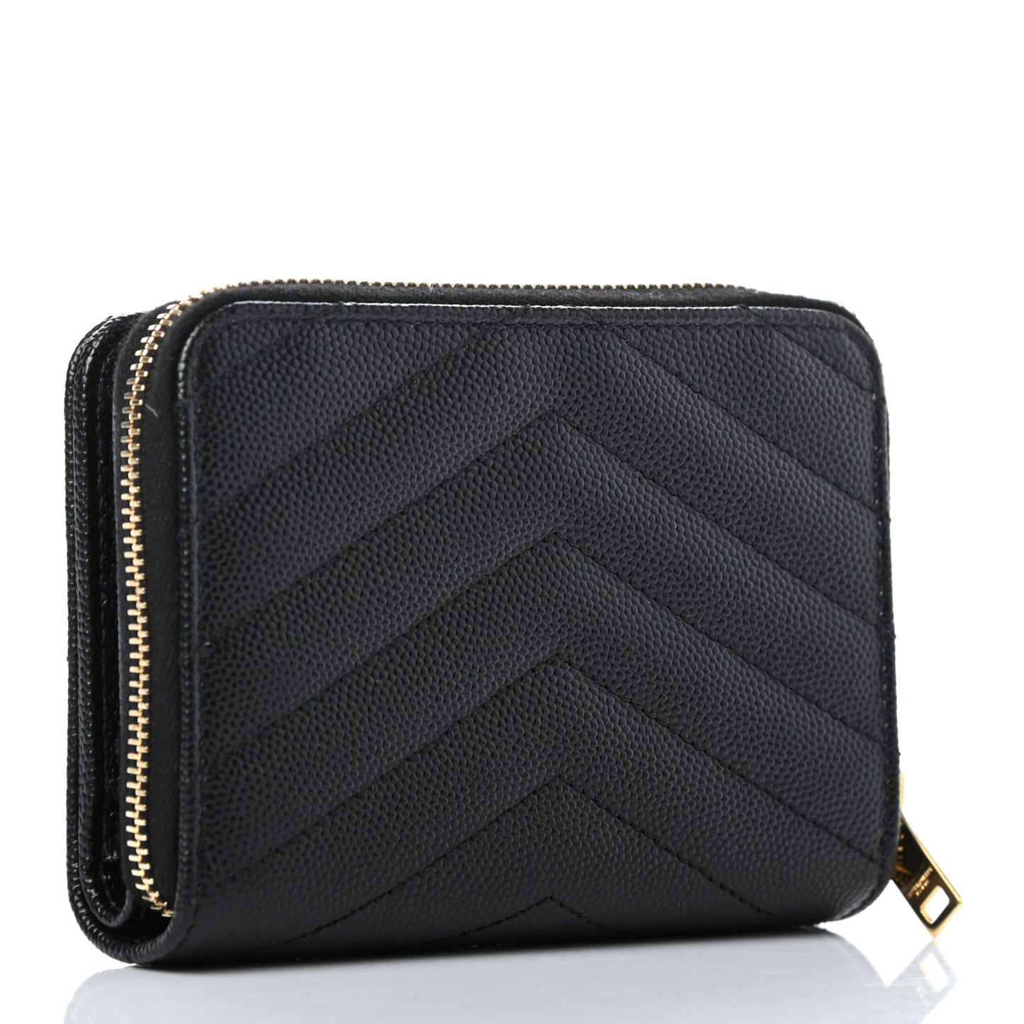 Grain De Poudre Matelasse Chevron Monogram Compact Zip Around Wallet Black