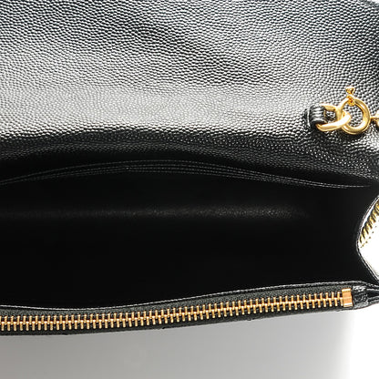 Saint Laurent Grain De Poudre Matelasse Chevron Monogram Envelope Chain Wallet Black 5 of 7