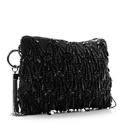 Jimmy Choo Satin Bead Embellished Callie Fringe Tassel Chain Evening Bag Black 3 of 10