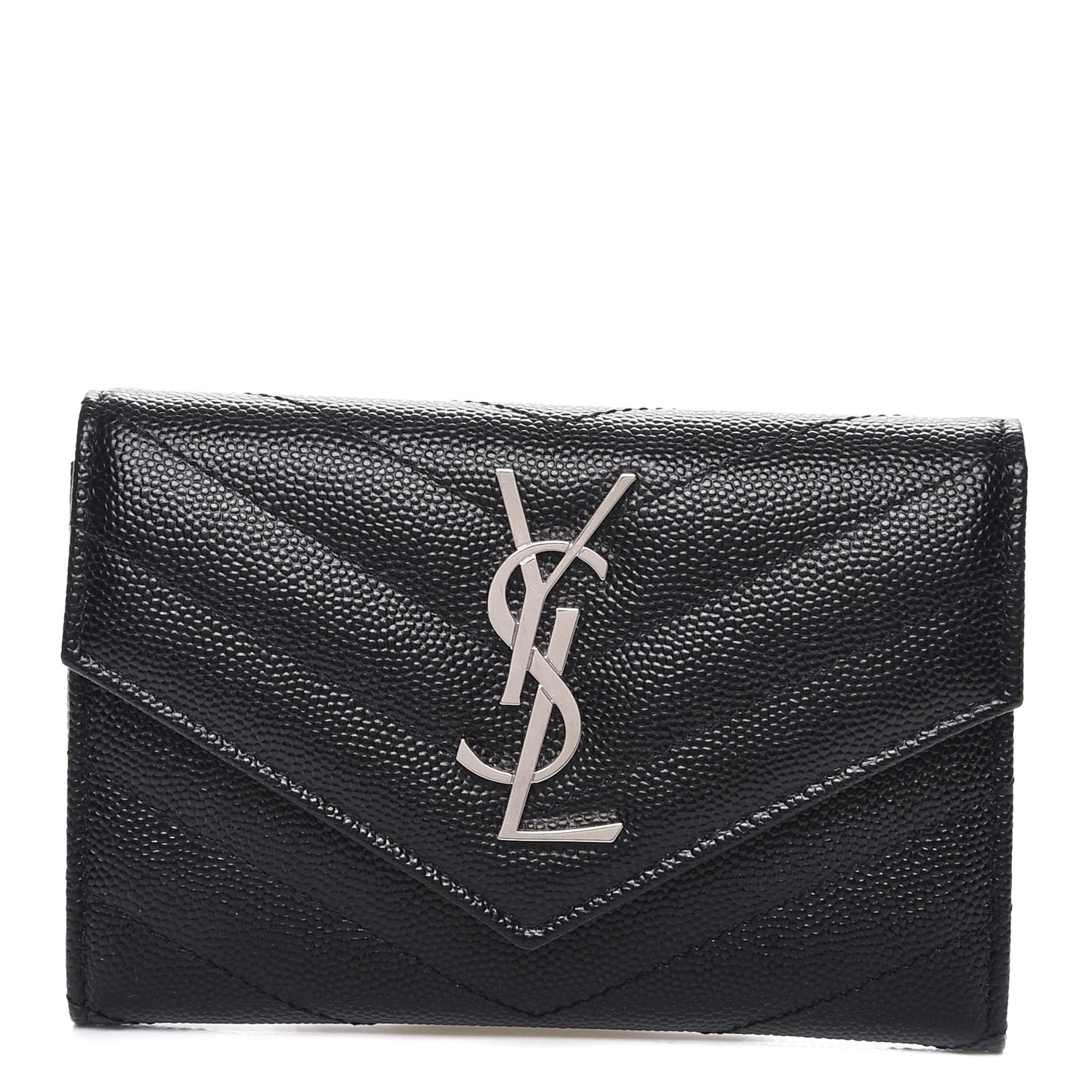 Grain De Poudre Matelasse Chevron Small Monogram Envelope Wallet Black