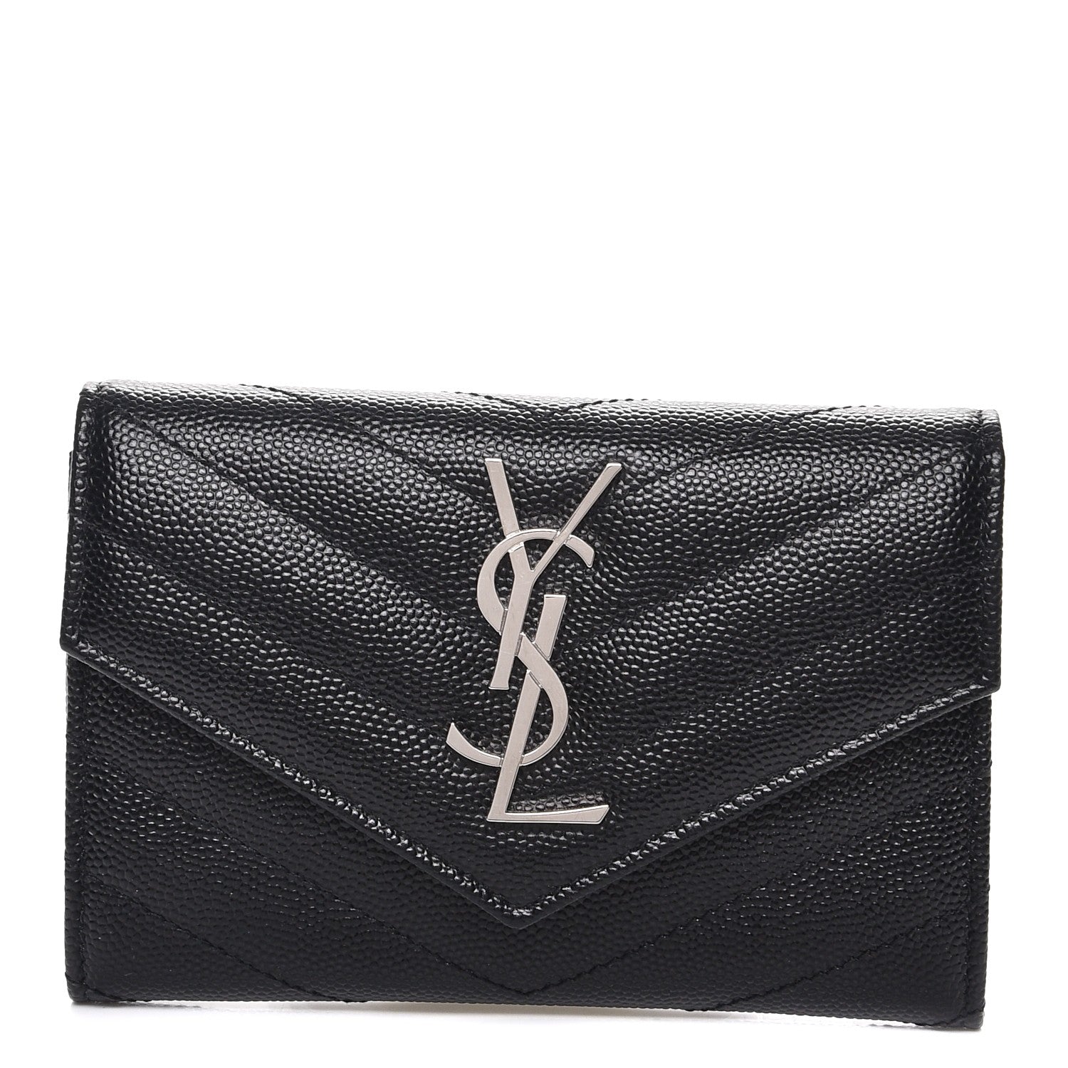 Saint Laurent Grain De Poudre Matelasse Chevron Small Monogram Envelope Wallet Black 1 of 8