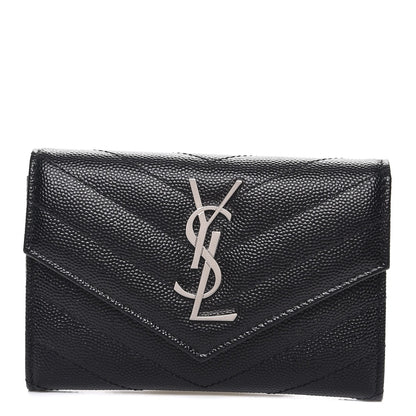 Saint Laurent Grain De Poudre Matelasse Chevron Small Monogram Envelope Wallet Black 1 of 8