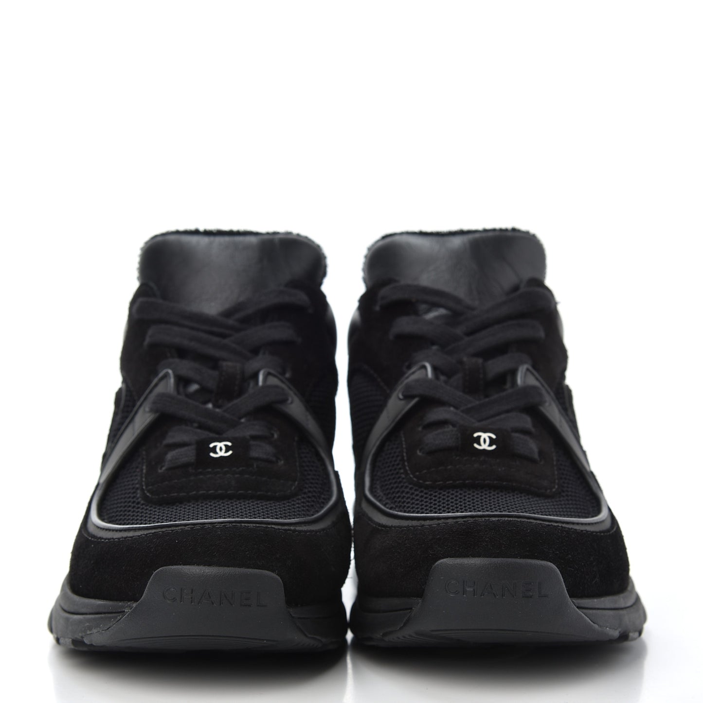 Fabric Calfskin Suede CC Sneakers 38.5 Black