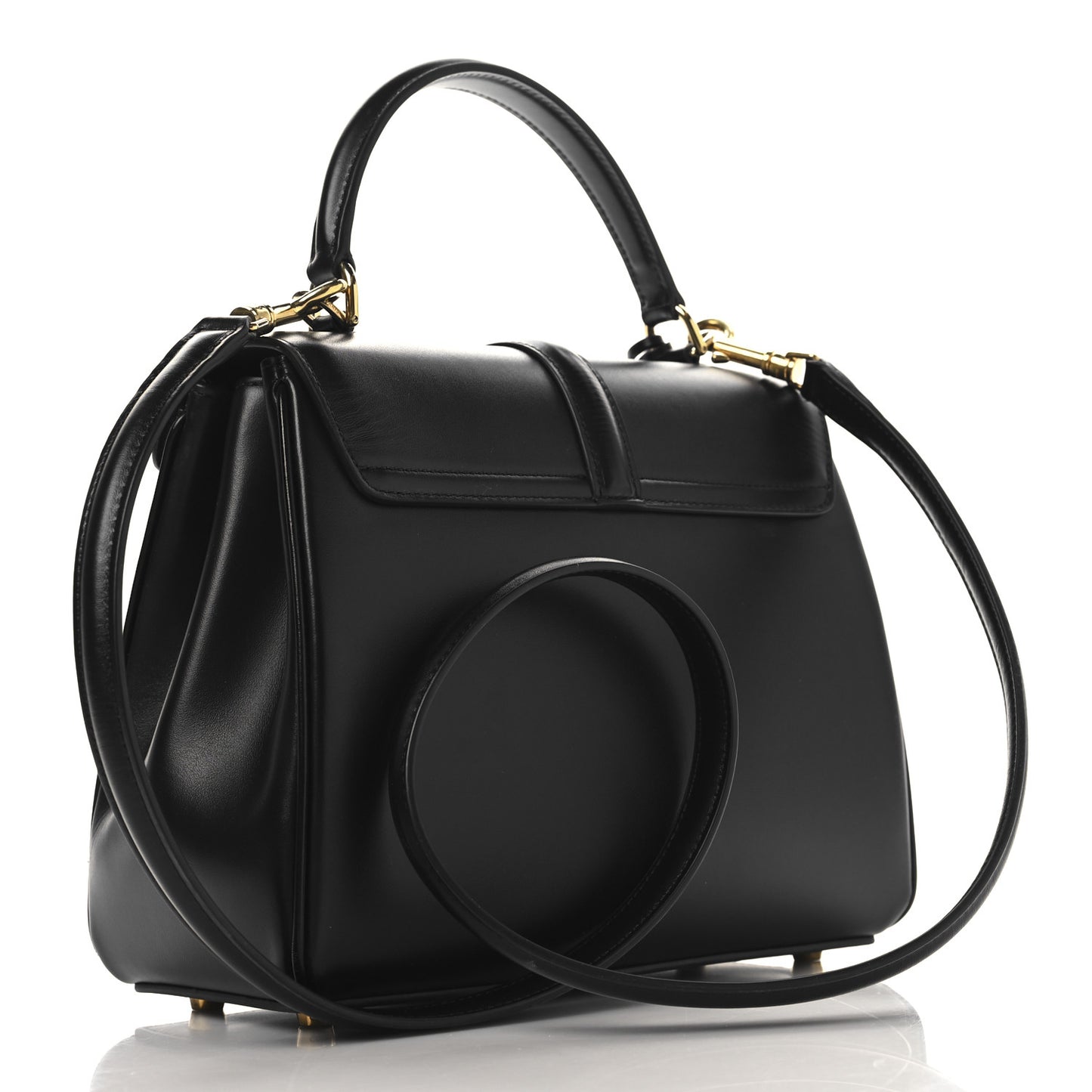 Satinated Calfskin Small 16 Top Handle Bag Black