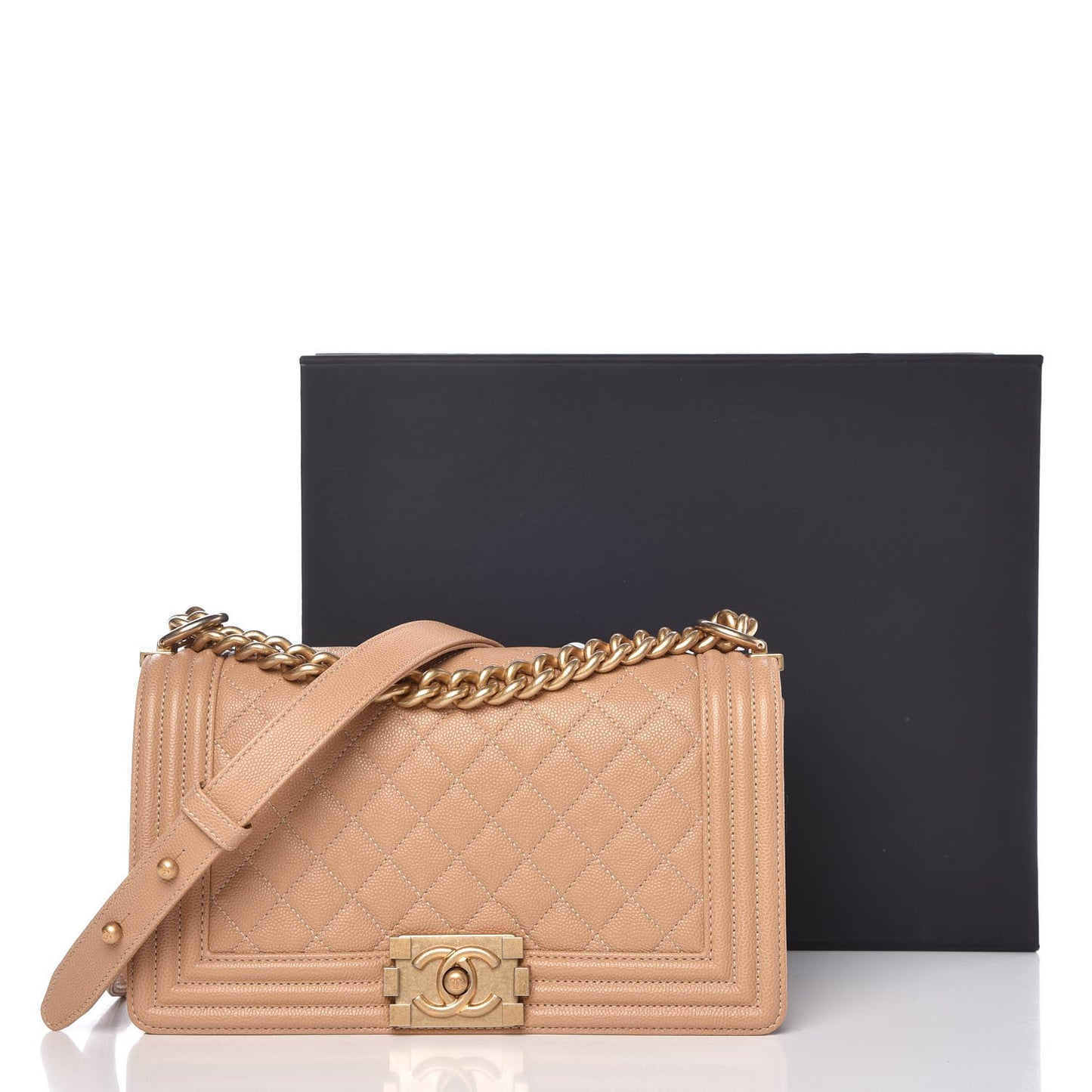 Caviar Quilted Medium Boy Flap Beige