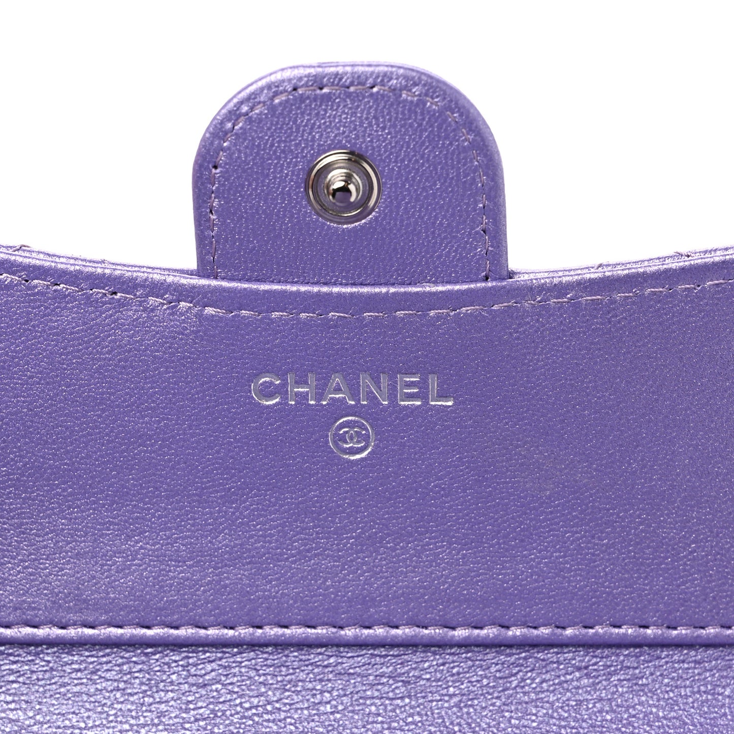 Iridescent Lambskin Quilted Compact Flap Wallet Purple