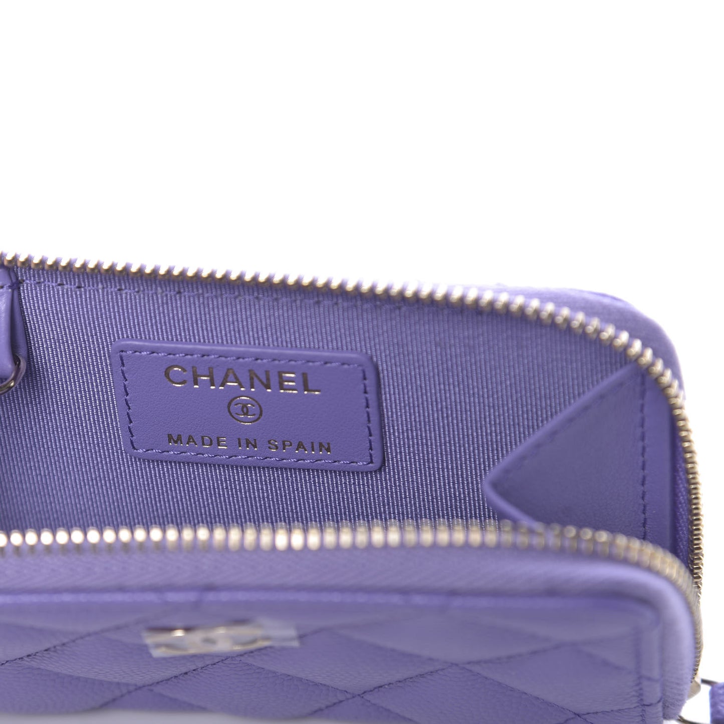 Caviar Quilted Zipped Key Holder Case Purple