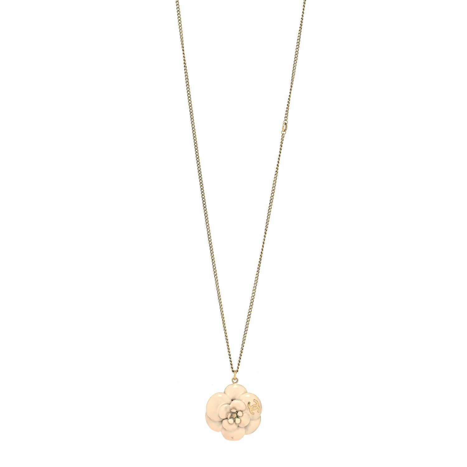 Chanel Enamel CC Camellia Pendant Necklace Gold 1 of 5