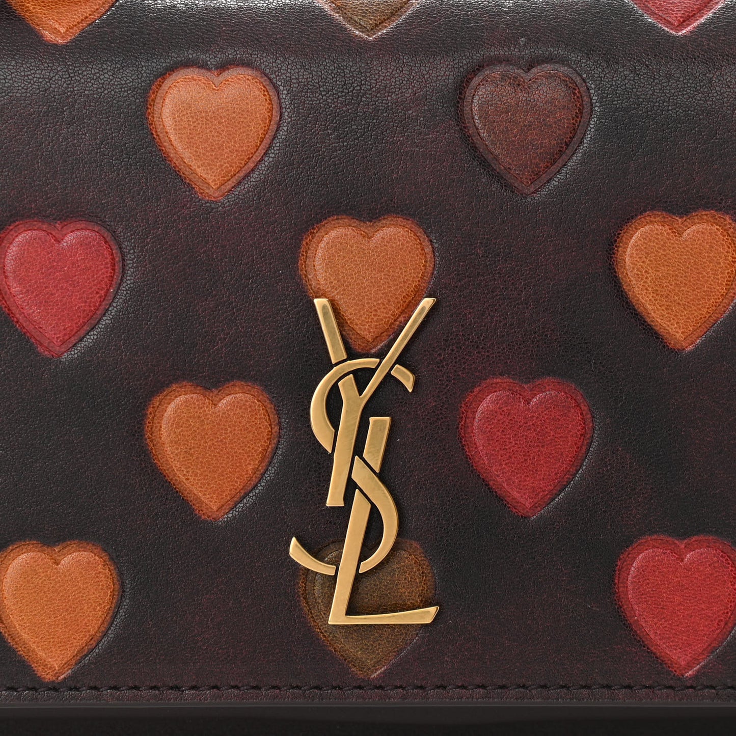 Lambskin Heart Embossed Monogram Chain Wallet Vintage Cognac