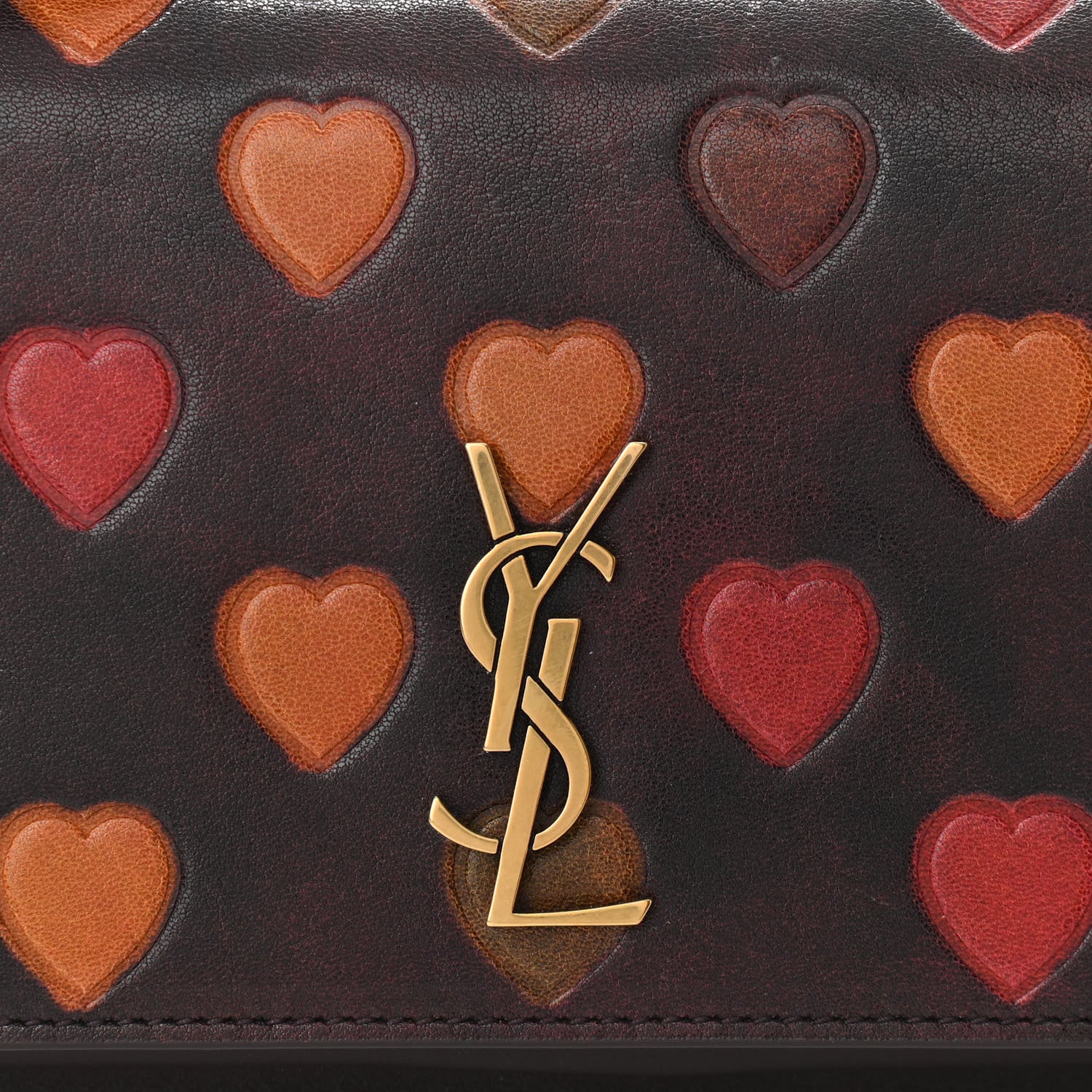 Saint Laurent Lambskin Heart Embossed Monogram Chain Wallet Vintage Cognac 7 of 9
