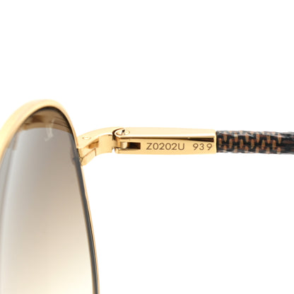 Louis Vuitton Damier Ebene Conspiration Pilote Aviator Sunglasses Z0202U Gold 6 of 7