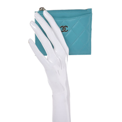 Chanel Lambskin Quilted Zip Card Holder Turquoise 2 of 8