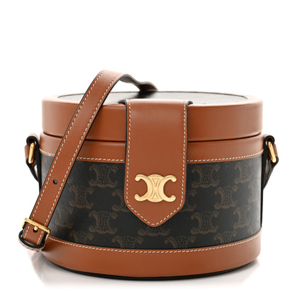 Celine Calfskin Triomphe Canvas Medium Tambour Bag Tan 1 of 12