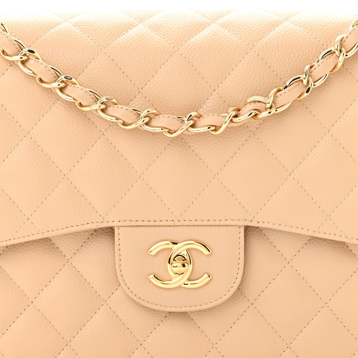 Caviar Quilted Jumbo Double Flap Light Beige