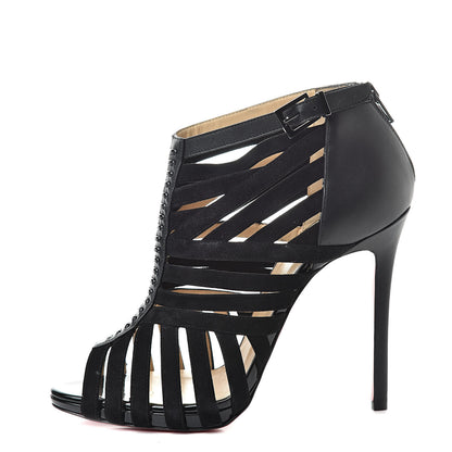 Christian Louboutin Suede Calfskin Patent Karina 120 Booties 39.5 Black 1 of 8