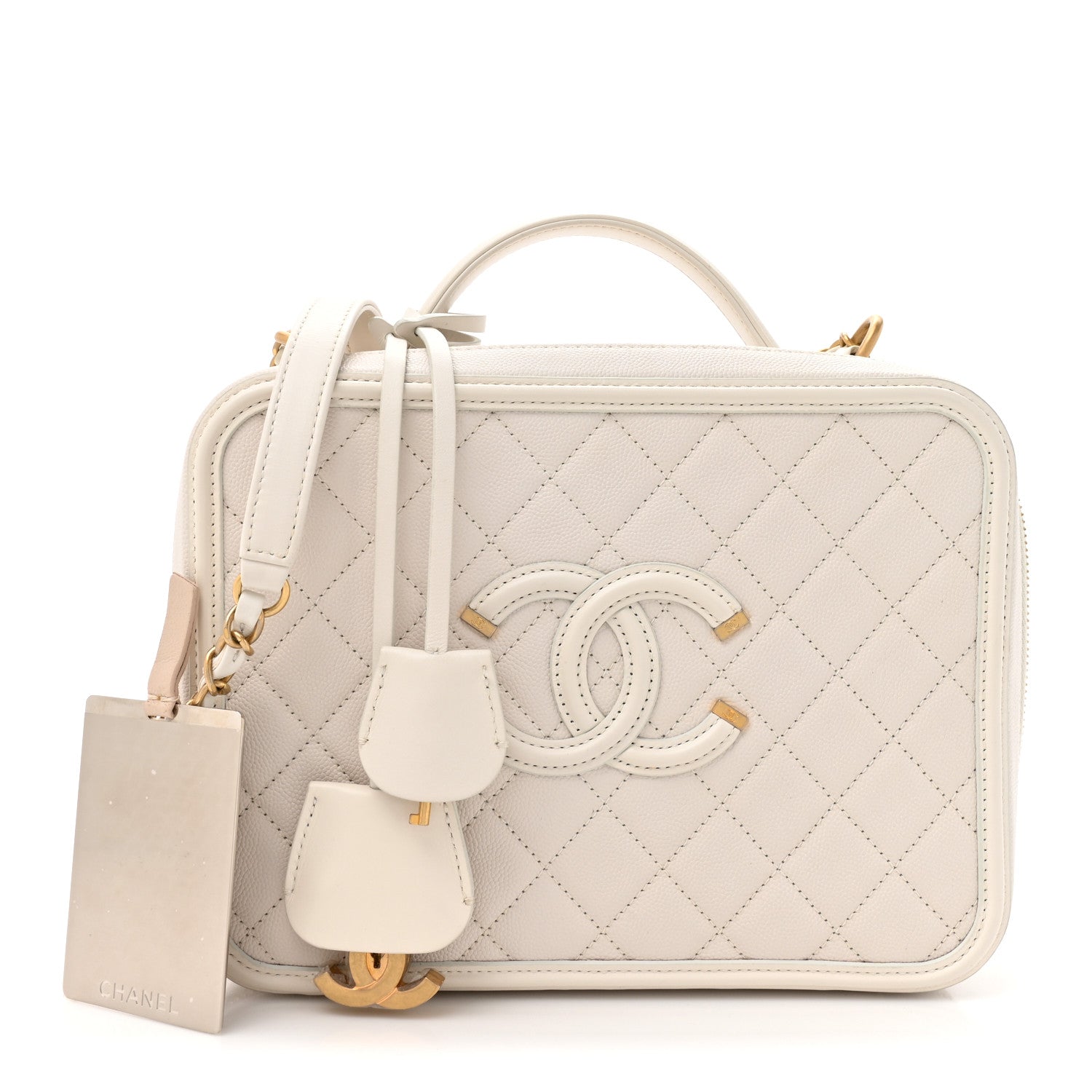 Chanel Caviar Quilted Large CC Filigree Vanity Case White 3 of 13