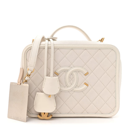 Chanel Caviar Quilted Large CC Filigree Vanity Case White 3 of 13