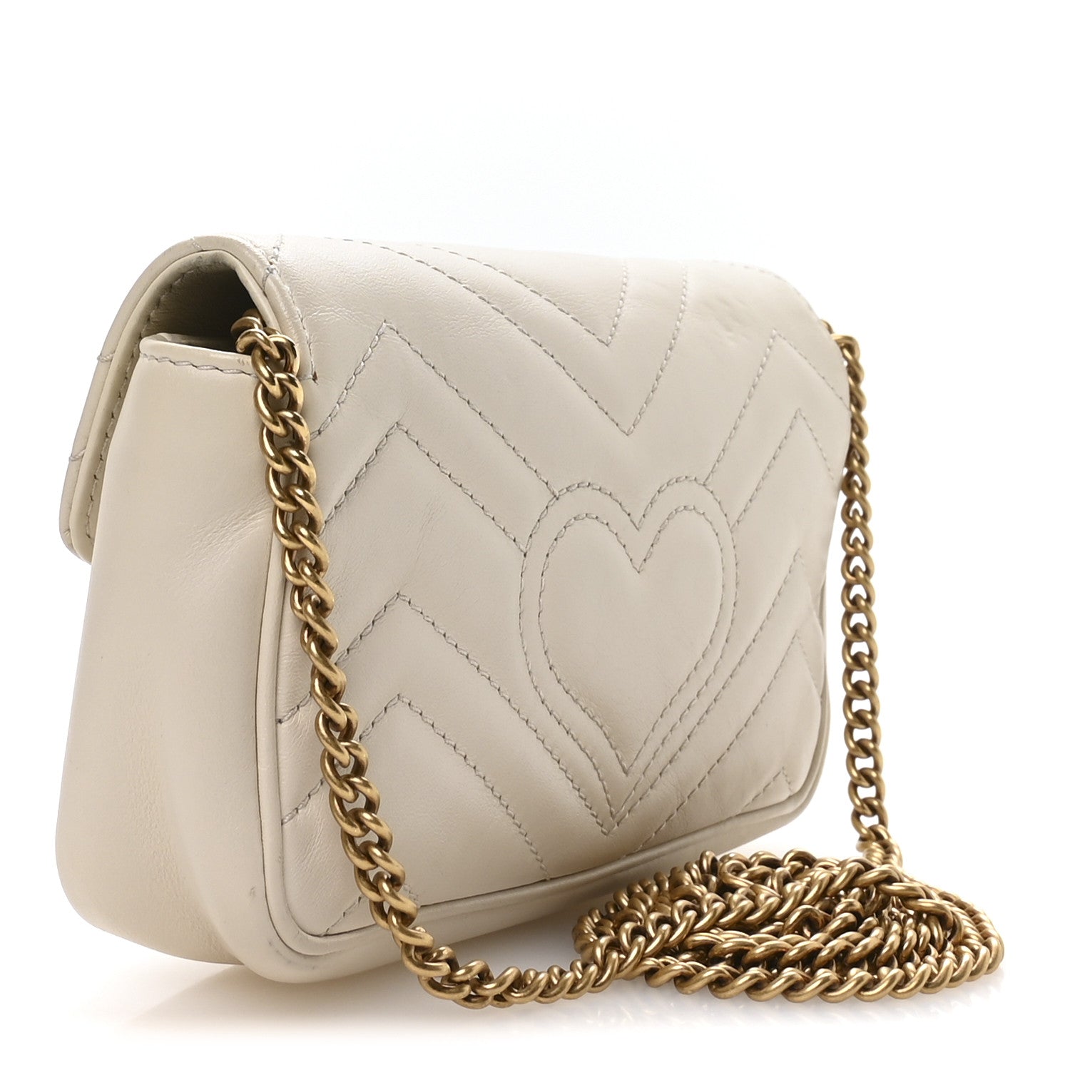 Gucci Calfskin Matelasse Super Mini GG Marmont Shoulder Bag White 3 of 11
