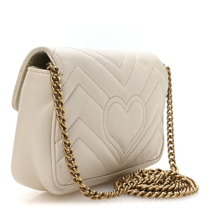 Gucci Calfskin Matelasse Super Mini GG Marmont Shoulder Bag White 3 of 11