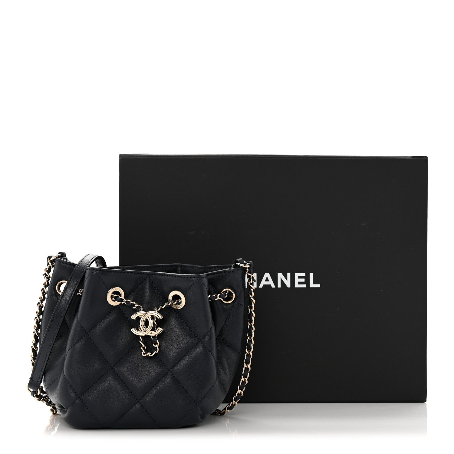 Chanel Lambskin Quilted CC Dweller Drawstring Bucket Bag Navy 11 of 11