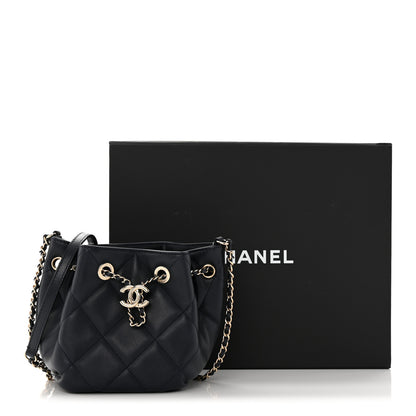 Chanel Lambskin Quilted CC Dweller Drawstring Bucket Bag Navy 11 of 11