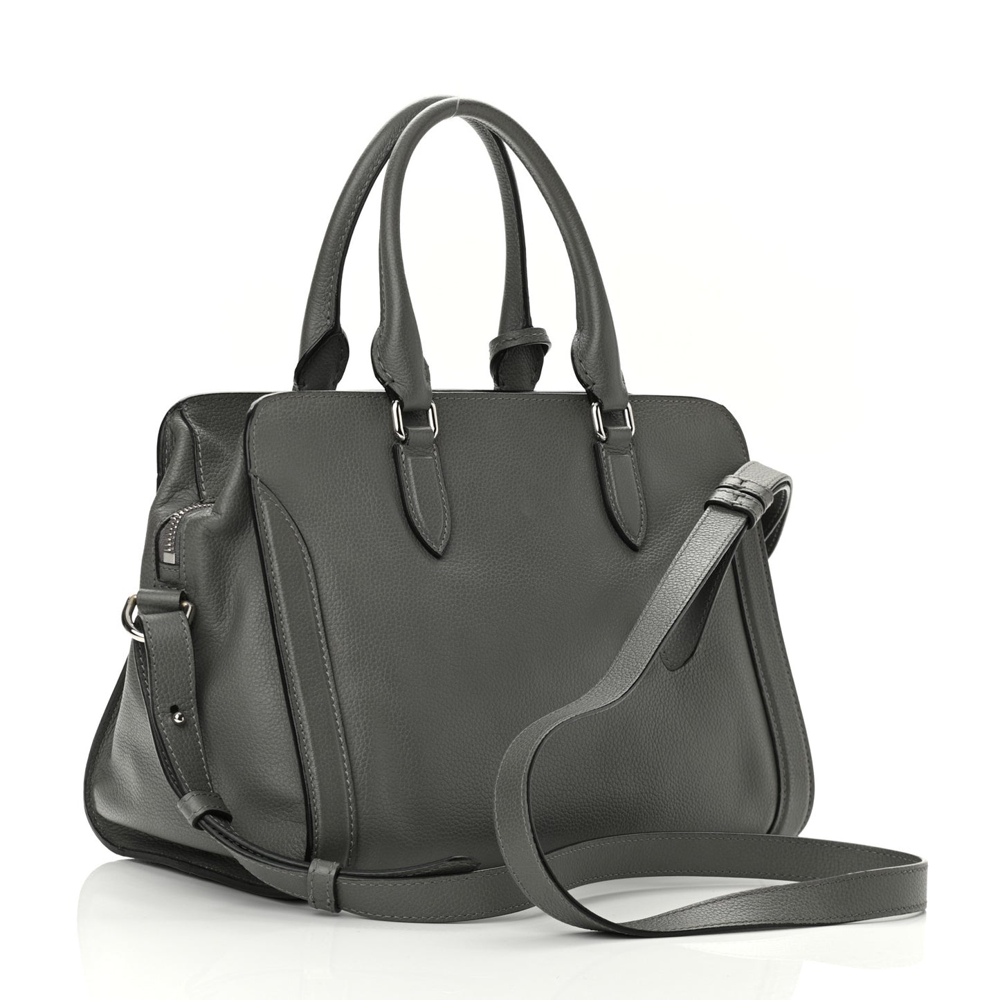 Pebbled Calfskin Small Skull Padlock Zip Around Tote Dark Grey