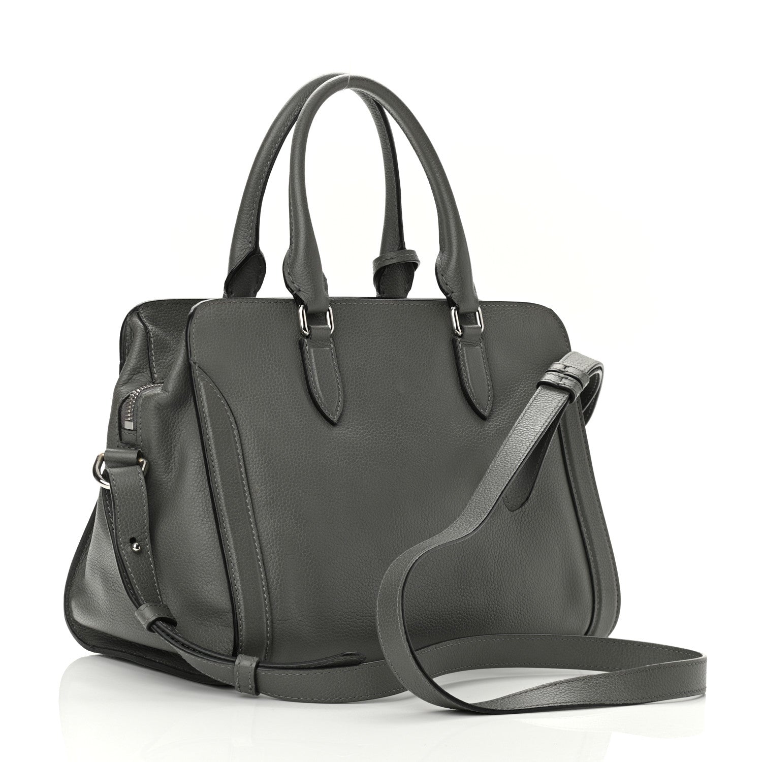 Alexander McQueen Pebbled Calfskin Small Skull Padlock Zip Around Tote Dark Grey 3 of 11