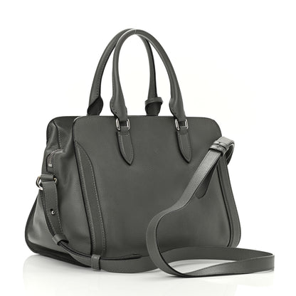 Alexander McQueen Pebbled Calfskin Small Skull Padlock Zip Around Tote Dark Grey 3 of 11