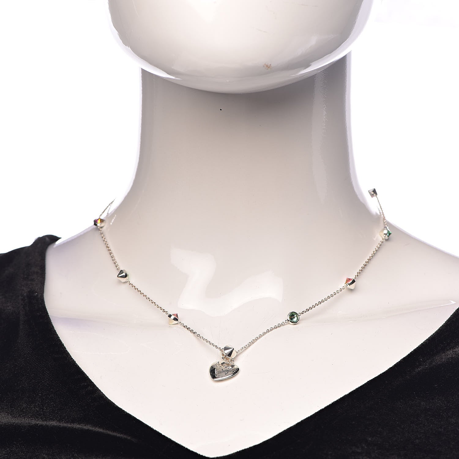 Gucci Sterling Silver Crystal Blind For Love Pendant Necklace 2 of 6