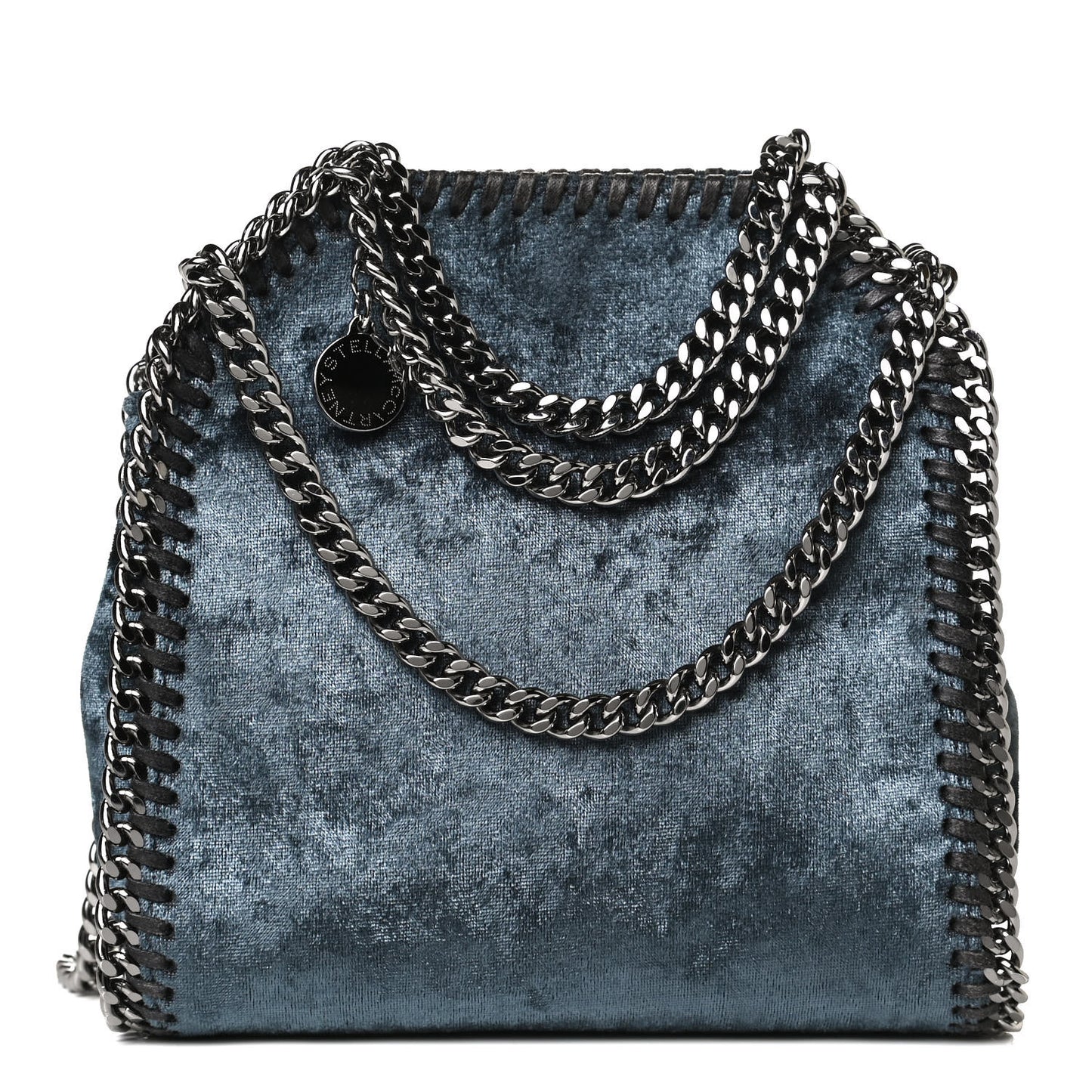 Crushed Velvet Tiny Falabella Tote Blue