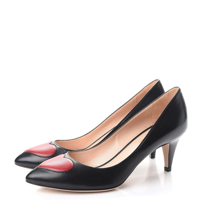 Gucci Nappa Molina Heart Pumps Heels 38.5 Black Red 3 of 11