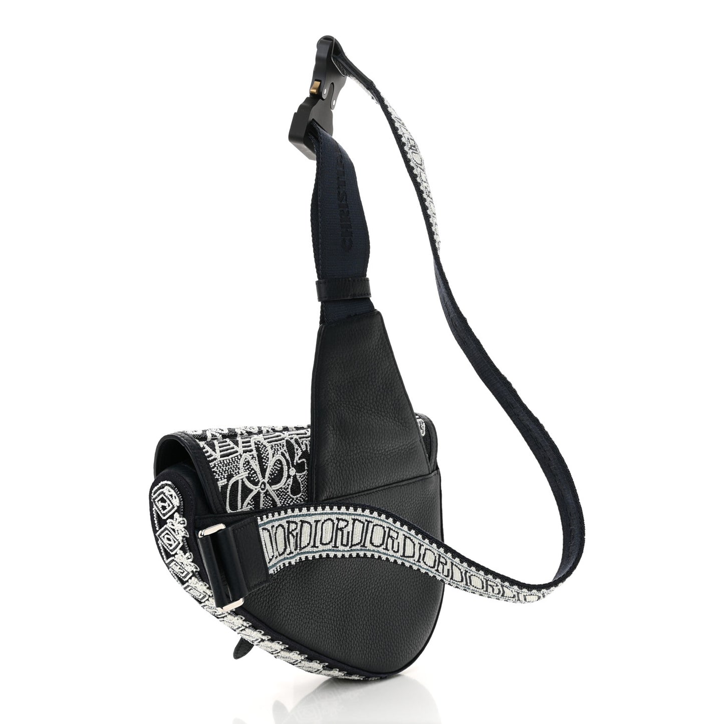 X SHAWN STUSSY Grained Calfskin Beaded Flower Saddle Bag Blue White