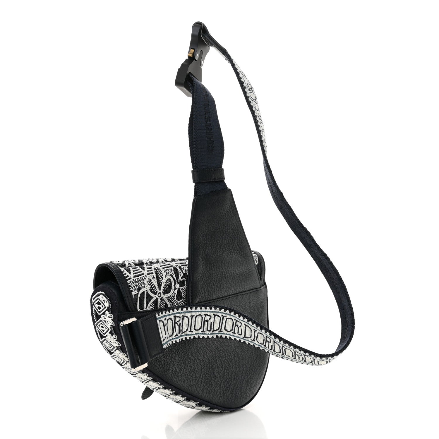 Christian Dior X SHAWN STUSSY Grained Calfskin Beaded Flower Saddle Bag Blue White 3 of 10