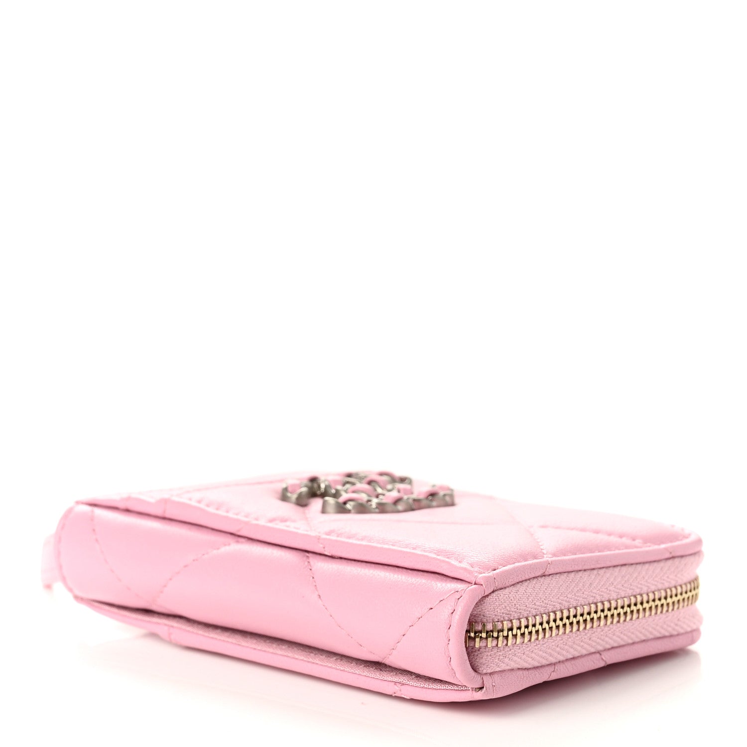 Chanel Lambskin Quilted Chanel 19 Vertical Zip Card Holder Wallet Pink 4 of 8