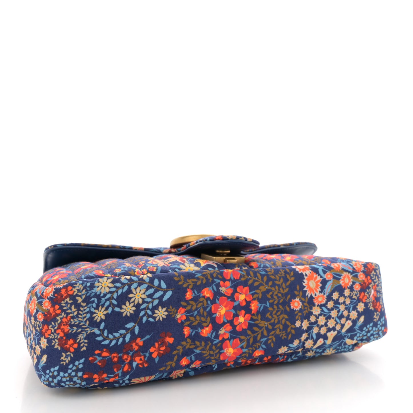 Cotton Calfskin Matelasse Floral Print Small GG Marmont Shoulder Bag Blue Red Deep Ocean Blue